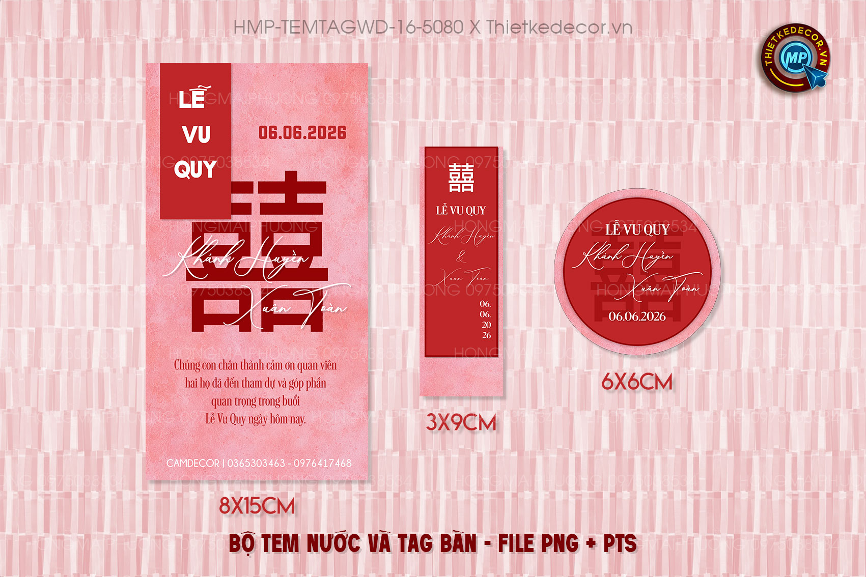 Bộ Tem nước tag bàn tone đỏ, có 2 dạng tem nước như hình mẫu